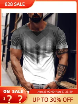 Риза райе за мъже, контрастиращи на тениски с 3D принтом, Топ оверсайз, приталенная риза с къс ръкав, Ежедневни мъжки дрехи, Лятна градинска облекло