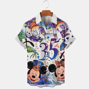 Ризи с цветен модел Доналд Дък и Мики Маус с 3D принтом, Мъжки ризи, Лятна модна тенденция, Реколта върховете от бутици