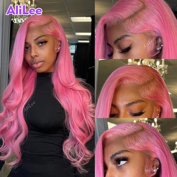 Розови обемисти перуки с волнистостью 360, напълно дантела Перуки, изработени от прозрачен дантелен човешка коса, завързана отпред перуки за жени, перуки, направени от коса Alilee Remy 150 180 Плътност