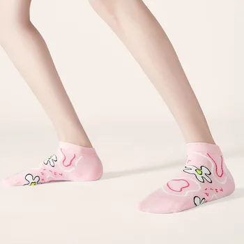 Розови Сладки Чорапи с герои от анимационни филми, дишащи Дамски чорапи, Тънки Летни чорапи дишащи, Модни памучни чорапи за жени