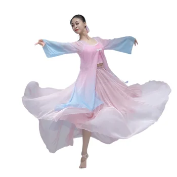 Рокля за класически танц в стил шинуазри, дамско елегантно марлевое рокля за упражнения, очаровывающее тялото рокля за изказвания, рокля фея