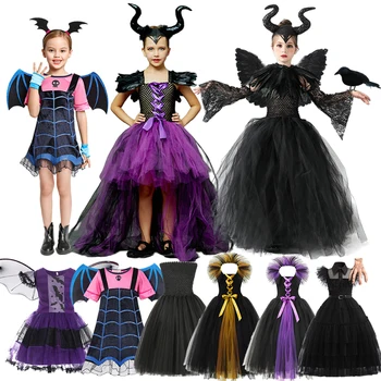 Рокля за костюми Малефисенты за момичета на вси, Vampirina Deluxe, Рокля за cosplay на Хелоуин, бебешки дрехи за Кралица на демони, Вещици