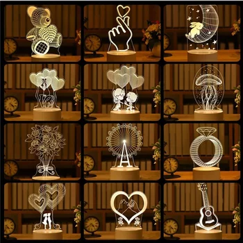 Романтичната любов USB лампа за спални, подарък за дете, настолна лампа, 3D Акрилни led лека нощ, Декор, Коледа, рожден Ден, Свети Валентин