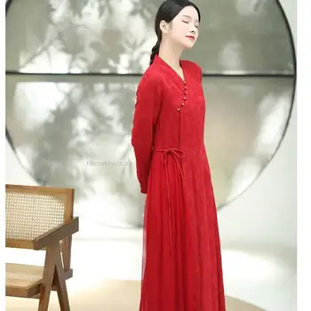 Секси Елегантна рокля Aodai Vietnam, традиционно облекло на Виетнам, Рокля Ад Дай, Подобрено Червена рокля Ципао в етнически стил Чонсам