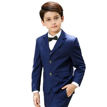 Син детски блейзър, панталони, костюми за бала на сватба, 3 бр. яке + панталон + елек, официално класически костюм, Homme Tuexdo, дрехи за партита
