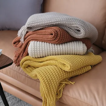Скандинавски Сгъсти Вязаный Случайни калъф-одеяло, зимата е топло одеяло, Декоративни одеала за дивана, обикновена меки покривки за легла