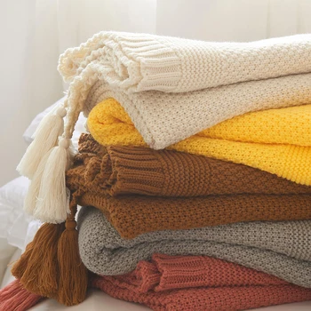 Скандинавските възли одеяла с пискюли, топло одеяло за власинките, мек домашен офис диван, специално одеало, пътно одеяло с пискюли
