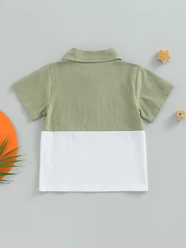 Скъпа риза с копчета с анимационни принтом за момчета, стилни блузи с къс ръкав и отворотами, летни ежедневни ризи за деца 3-7 години