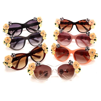 Слънчеви очила с 3D рози за жените, vintage слънчеви очила с кошачьими очи, плажно облекло, сенки очила, дамски модни бижута