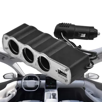 Сплитер запалката на 3 гнезда, захранващ адаптер 12 В с USB порта за зареждане, зарядно устройство за повечето автомобили или мотоциклети
