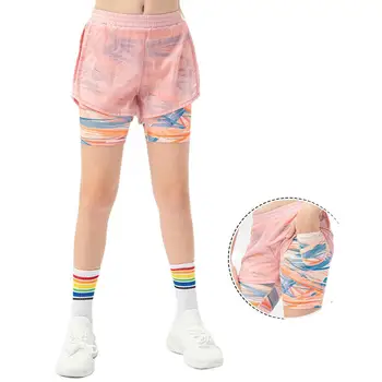 Спортни къси панталони с принтом от две части за момичета, панталони за джогинг, детски шорти за практикуване на йога и танци