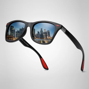 Спортни Поляризирани Слънчеви очила, Мъжки, Женски Класически Квадратни Пластмасови Слънчеви Очила За Шофиране, Мъжки Модни Черни Външни нюанси UV400