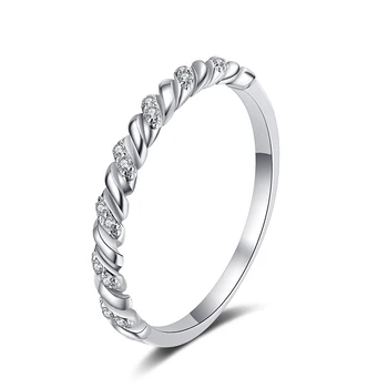 Сребърен Класически кръгъл женски Годежен пръстен с муассанитом и диамантен пръстен от сребро проба 925
