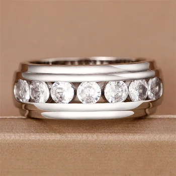 Сребърни Двойка пръстени с кръгла кубическим Цирконием Обикновен Универсален дизайн на Годежни пръстени, Пръстени за влюбени Ефектните Бижута