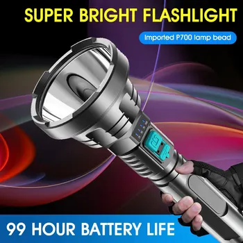 Супер ярко фенерче, голям силна светлина, led USB акумулаторна тактически ловен фенер, Вградена батерия, светкавица