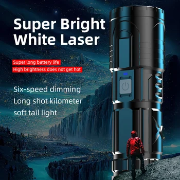 Супер ярко фенерче, силна зареждане от светлина, уличен малки домакински тактическа мини-бял портативен лазер, мултифункционален lon