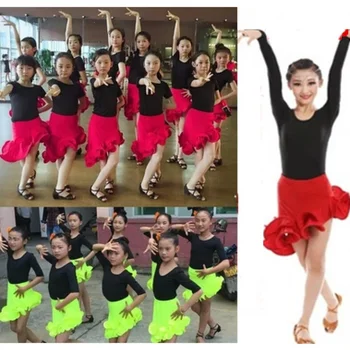 Танцова пола с волани за момичета, детски рокля за латино танци, неравни мотиви за практикуване на бални Танго, пола, за Салса танци