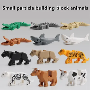 Творчески строителни блокове с малки частици от животни, Крокодил, Крава, Акула, Черна Пантера, Тигър, е детска играчка в колекцията, подарък модел