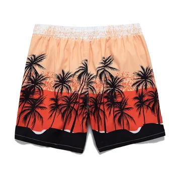 Тенденцията плажни шорти, с наклон от кокосовата палма, мъжки плажни панталони с принтом, мъжки бански, дишащи летни шорти, къси панталони мъжки летни