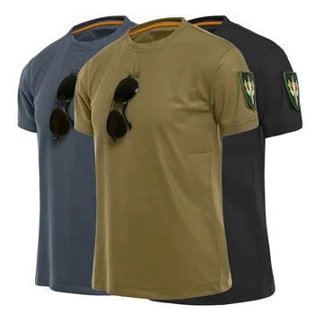 Тениска за туризъм и къмпинг, мъжки дишащи бързо съхнещи блузи за фитнес с къс ръкав и кръгло деколте, тактическа военна армията бойна тениска