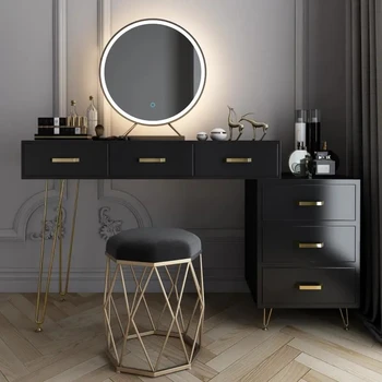 Тоалетка с огледало в цветенце за Спалня в Минималистичен Скрин за спалня с чекмеджета, Скандинавски Тоалетка, Луксозен Скрин, Луксозни мебели
