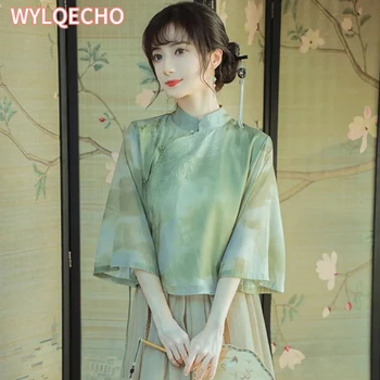 Традиционната китайска танкостюмная пола Hanfu Класическа окото на женската риза с принтом Следа Палто с Елегантна Блуза Рокля Дрехи Ориенталски костюм