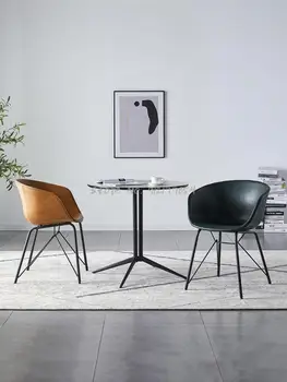 Трапезария стол в скандинавски стил, домашен ретро Дизайнерски стол с подлакътник за преговори, Лесен Луксозен Кожен стол Ins в индустриален стил за кафе