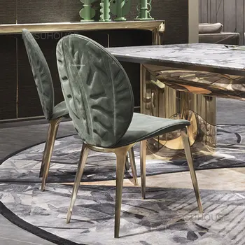 Трапезария стол от неръждаема стомана за кухня, Дизайнерски столове от италианска кожа за хола, мебели за дома, Скандинавски диван-стол за почивка