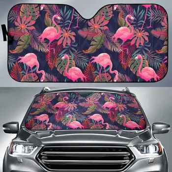 Тропически Фламинго Палмови листа Хавайски Цветя Модел Автомобил сенника на Предното Стъкло на Колата, Прозорец на кутията, Козирка