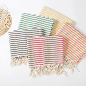 Турското плажна кърпа С пискюли от полиестер и памук райе, кърпи за баня за женската баня, океанская пясъчна възглавница, покривка за пикник