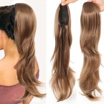 Удължаване на косата в опашка с Дължина от 24 инча, Естествен Вълнообразни опашка с завязками, синтетични перуки за жени, ежедневна употреба, парти