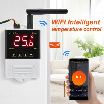 Умен Wifi термостат Humdistat AC 110V 220V Цифров регулатор за температура и влажност на въздуха, Терморегулятор за отопление и охлаждане на инкубатора