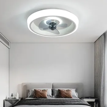 Умни вентилатор на тавана с осветление, дистанционно управление, 50 см, безшумен вентилатор, лампа за декор за спалня, дневна