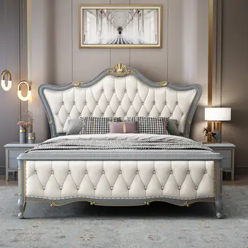 Уникална Луксозна Модерна Легло За Съхранение Master Queen King Bed От Бяла Естествена Кожа Letto Matrimoniale Multifunzione Мебели За Дома