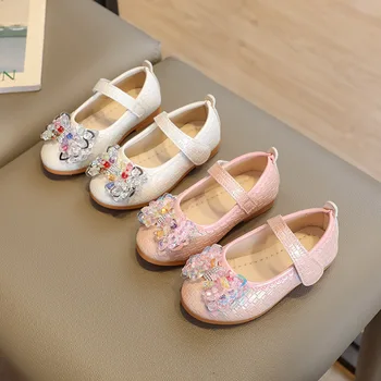 Училищни обувки за момичета 2023, Демисезонная Кожени обувки, Скъпа Принцеса, Мека Ежедневни обувки Mary Jane, Вечерни детски обувки с кристали