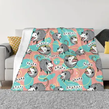 Флисовое одеяло с шарките на Опосум, Флисовое Одеяло с изображение на животно Опосум, Меко одеяло за дома, спални, Плюшевое Коварен одеяло 1