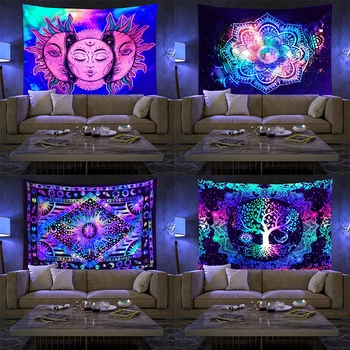 Флуоресцентное Одеяло с Преговарящите, Светлината на стената, Подвесная тъкани, Гоблени, Главна стая, Кошмарен Декор, Естетичен, УЛТРАВИОЛЕТОВА светлина