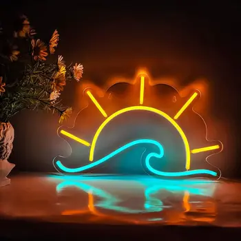 Формата на вълната на Планината LED Залеза и Изгрева на Слънцето Неоновите Акрилни USB Зареждане, с монтиран на стената лампа С инструмент Неонова реклама Празничен подарък