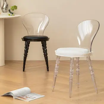 Френски стол за хранене, Кухненски мебели, Трапезни столове от акрил кристал, Домашна Прозрачна облегалка, Пластмасов възглавница за стол, Стол за грим