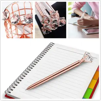 Химикалка химикалка с голям диамантен пръстен, Химикалка химикалка, канцеларски материали за студенти, Офис подаръци, Метален връх 1.0 mm, Химикалка химикалка с кристали