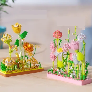 Хладно Градивен елемент на Букет Вечно Цвете 3D Модел за Декорация на Дома Растение Роза В Саксия Монтаж на Тухли Детски Празнични Подаръци