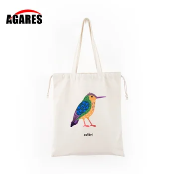 Холщовая чанта от съвсем малък, холщовая чанта с дигитален печат, илюстрация птици, бухал, черен пиле, памучен чанта-тоут, чанта за пазаруване
