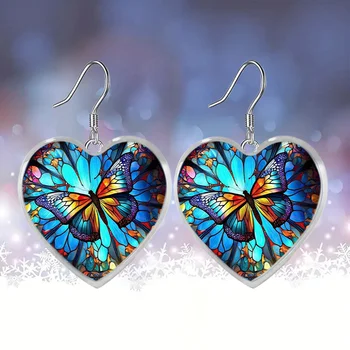Цветни Стъклени обици-висулки с пеперуди на зелен цвят във формата на Сърце, Изискан Бала Нощ, подарък За Рожден Ден, Бижута