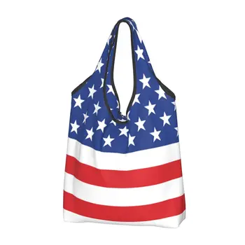 Чанта за пазаруване с Американския Флаг на САЩ, Дамски Преносима чанта за пазаруване с голям капацитет, Чанти-тоут за пазаруване Звезди САЩ