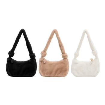 Чанта през рамо, однотонная плюшен чанта под мишниците, чанта-портфейл, Чанта с горната дръжка за жени, есен-зима E74B