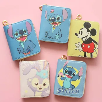 Чантата Kawaii Stitch & Mickey Mouse, Унисекс, Портфейли с анимационни герои на Дисни, Аниме, Мини-дамска чанта, портфейл за монети с цип, подарък за момичетата за рожден Ден