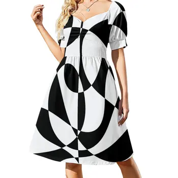 Черно-бяло абстрактно рокля на 1960-те години, дамски летни рокли 2023, секси лятна рокля 2023, луксозни вечерни рокли 2023