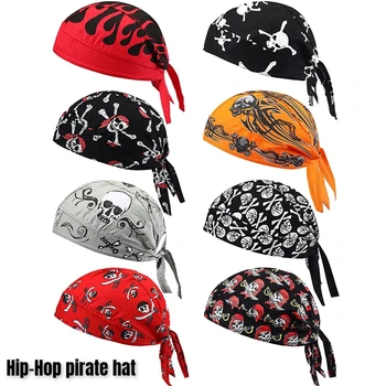 Шарена кърпа в стил хип-хоп с пиратски череп, мъжки дишаща спортна шапка за езда, бягане, спорт на открито, кърпа за улични танци