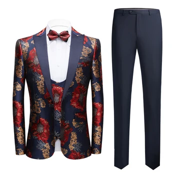 (Якета + жилетка + панталони) Луксозна дрехи, мъжки висок клас бизнес костюм от три части с принтом/ вечерна рокля за един господин, блейзери за почивка
